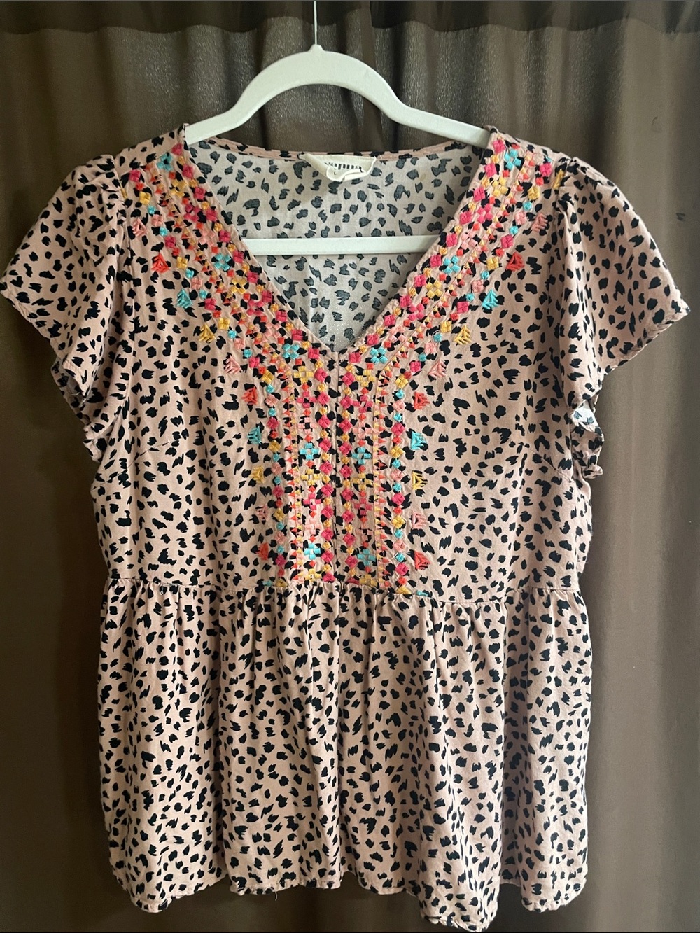 Savanna Jane Blush Pink Dot Embroidered V-Neck Peplum Top